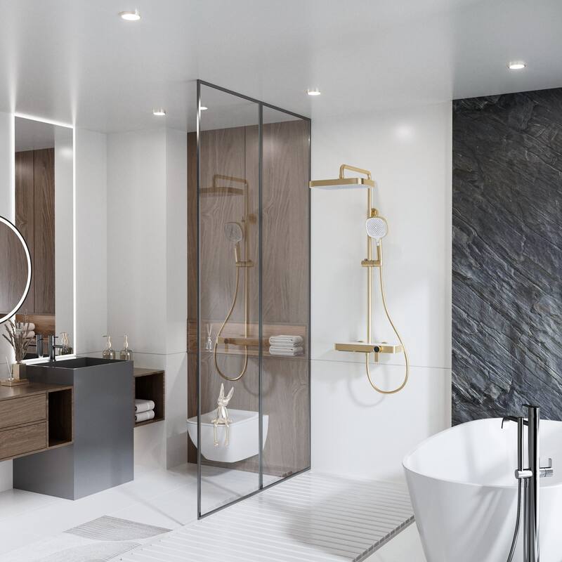 Modland Wall Mount 3-Function Shower System with Waterfall Tub Spout Adjustable Slide Bar,Handheld Shower