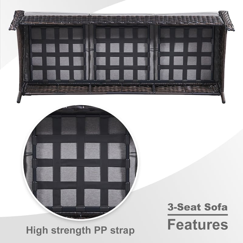 Pocassy Patio Outdoor 3-Seat Sofa with Cushion
