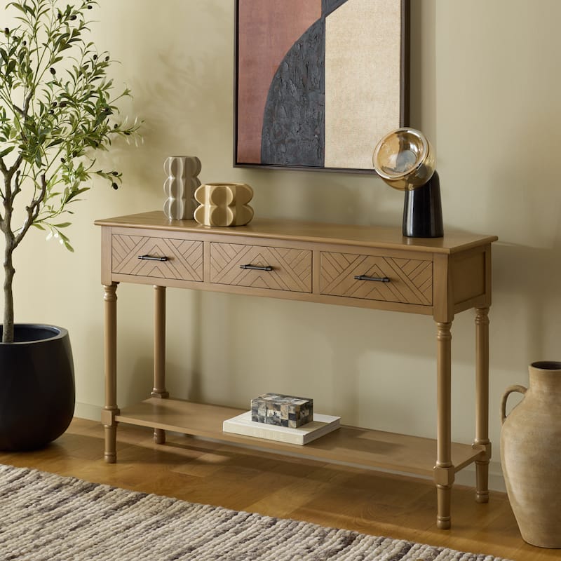 SAFAVIEH Jeanie 3-Drawer Bottom Shelf Console Table - 47.3" W x 13" L x 29.5" H - 47"W x 13"D x 30"H - Desert Brown