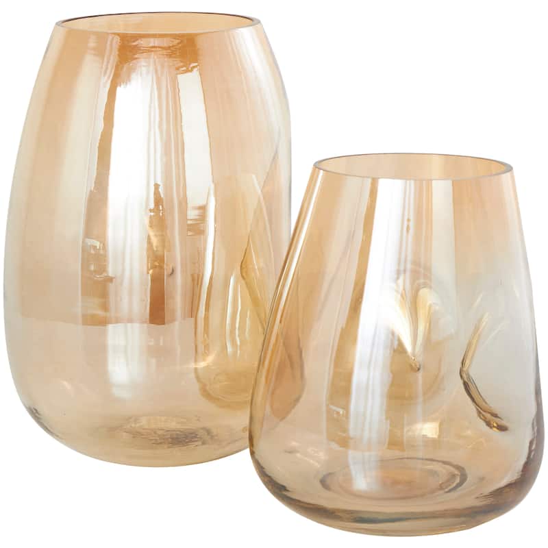 Glass Concaved Iridescent Vase - Set of 2 Gold - Roche River Decor - 7"W x 7"L x 11"H