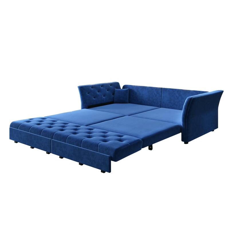 74.4" Velvet Sofa Bed, Pull-Out Sleeper Couch, Convertible Loveseat, Upholstered Sofa Bed with Tufted Backrest, Flared Arms