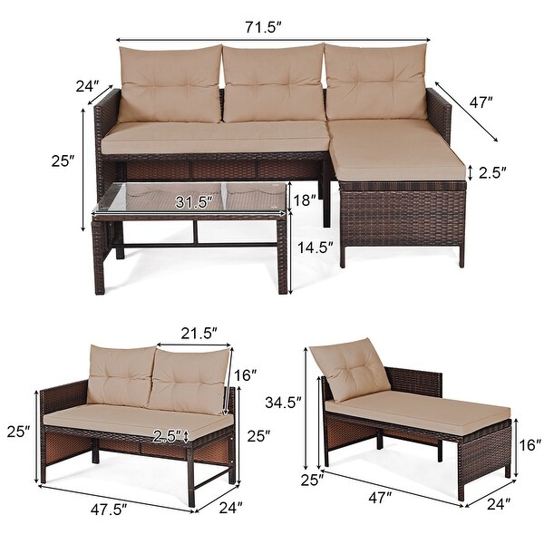 Gymax 3PC Rattan Furniture Set Outdoor Patio Couch Sofa Wicker Set