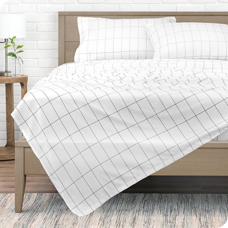 Bare Home Double Brushed Deep Pocket Printed Sheet Set - Twin XL - Grid - White/Graphite