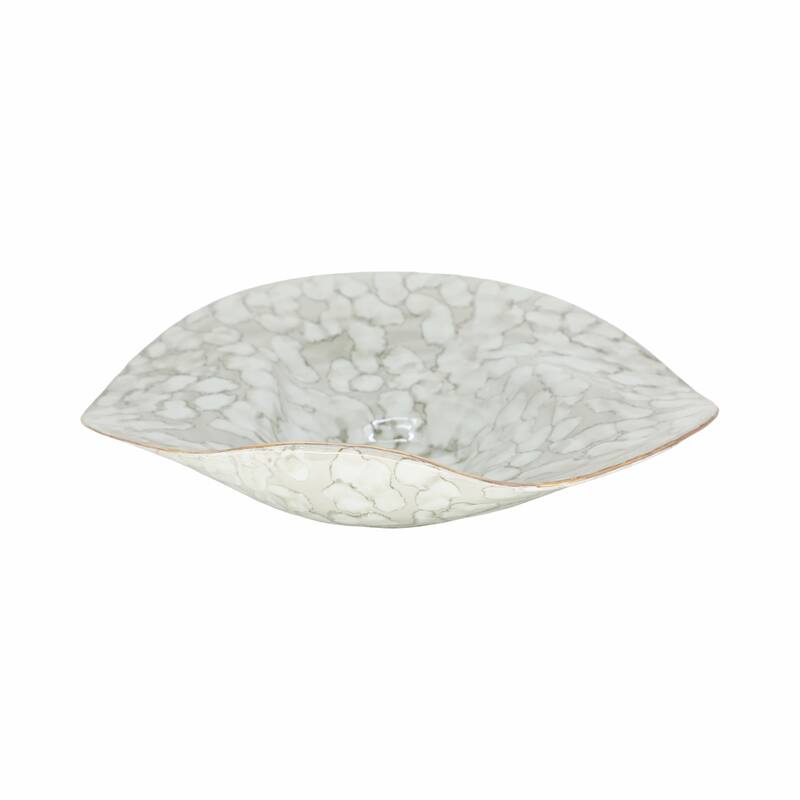 Artistic Abstract Decorative Bowl for Home Decor - 16", Ivory & Gray