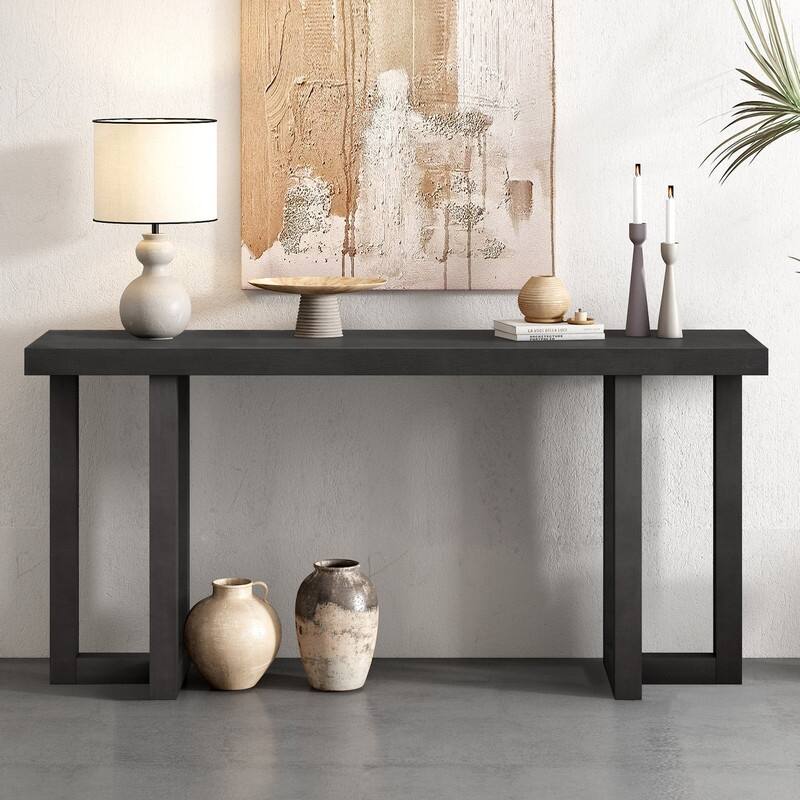 63" Long Console Table with Solid Pine Legs for Entryway Hallway Living Room or Bedroom Use - Black