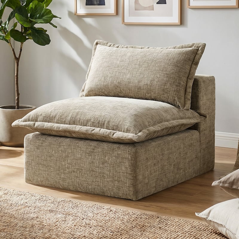 Comfy Cloud Couch Plush Modular Sectional Sofa For Living Room - Camel/Armless chair - Reversible