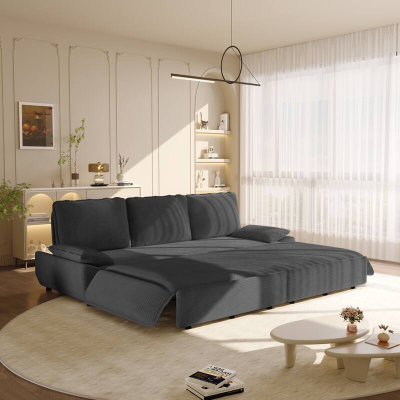 94.5" Corduroy Sofa Bed, 3-in-1 Convertible Sleeper Sofa Couch, Pull Out Sofa Bed, Space-Saving Upholstered Sofa