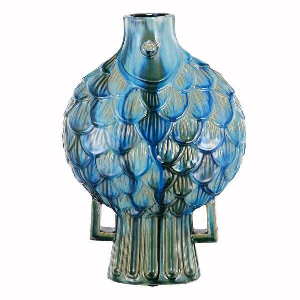 15.75" Blue Fish Shaped Tropical Color Theme Vase - N/A