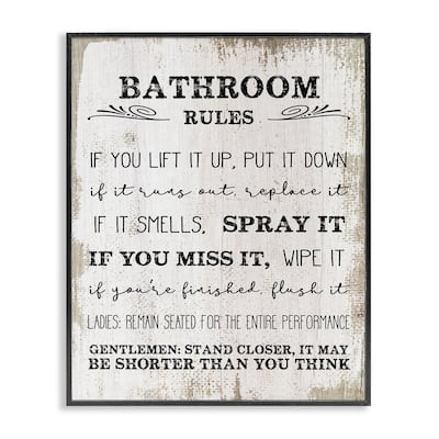 Stupell Bathroom Rules Funny Word Wood Textured Design,11x14, Design By Artist Daphne Polselli