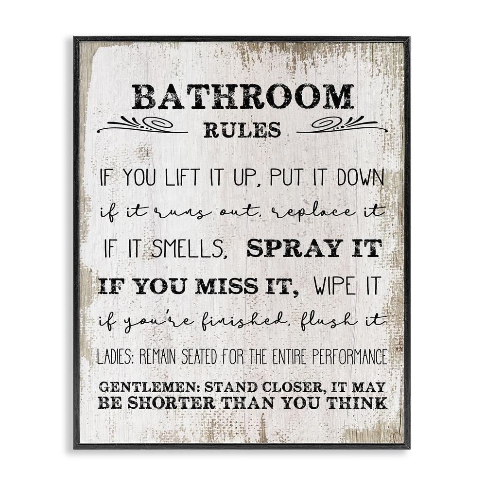 Stupell Bathroom Rules Funny Word Wood Textured Design,11x14, Design By Artist Daphne Polselli