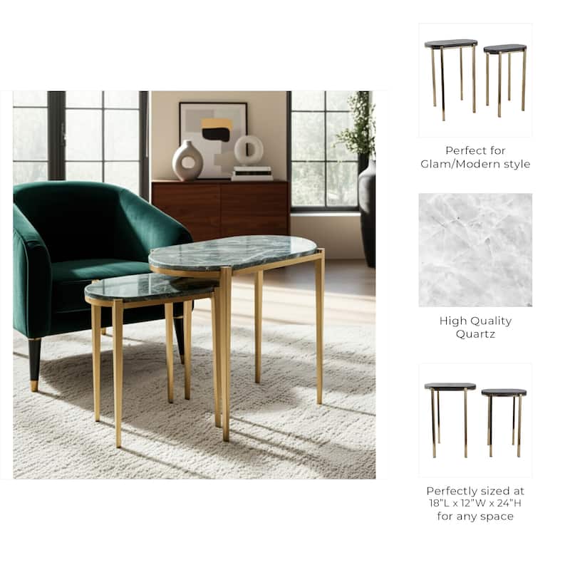 Stone Metal Side Table Modern Slim Base (Set of 2) - 22/24" Black - 24.0"