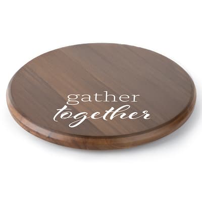 Gather Together Round Acacia Wood Lazy Susan Turntable 14" Diameter for Serving Kitchen Organization Condiment Caddy