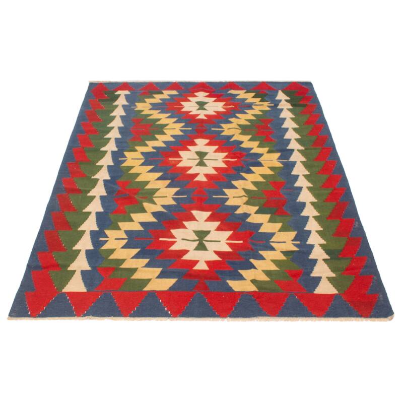 ECARPETGALLERY Flat-Weave Bold and Colorful Red Wool Kilim - 6'2 x 8'1