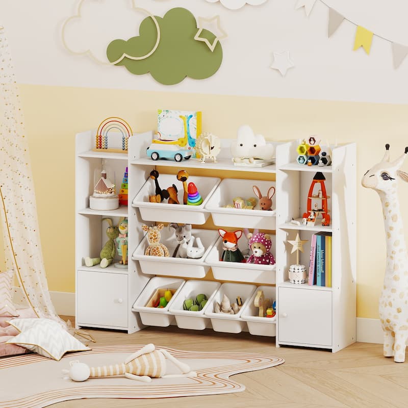 56" Kids Storage Shelf with 8 Removable Bins Rounded and Corners Anti-Tip Design - 56" x 12" x 39"