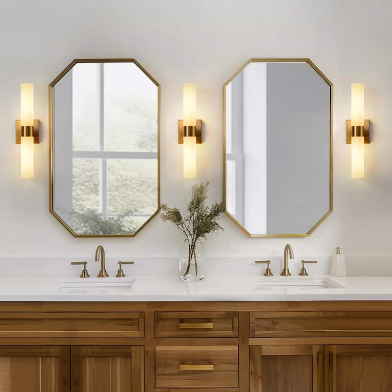 Wall Sconce Lighting Fixture Gold Wall Sconces Set of 2 with White Glass Shade Sconce Wall Decor Lamps Hardwired - 2.3*2.3*17.7