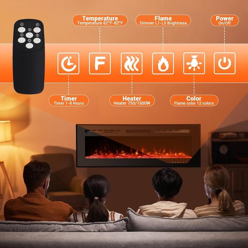 3D Flame Effect Electric Fireplace, Smart WiFi Alexa Voice Control, Recessed and Wall-Mounted