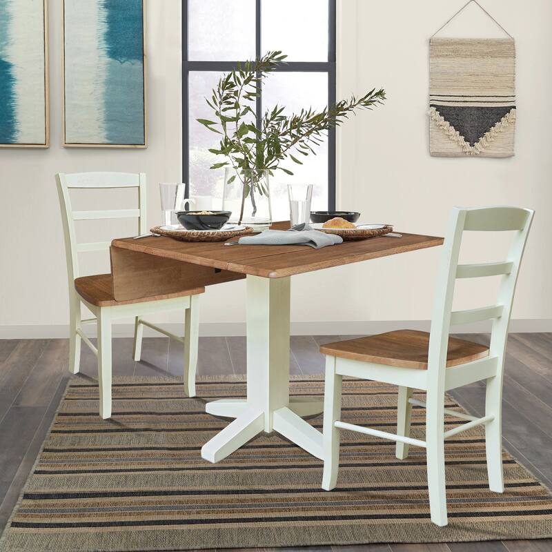 36" Round Drop Leaf Table with Two Dining Chairs