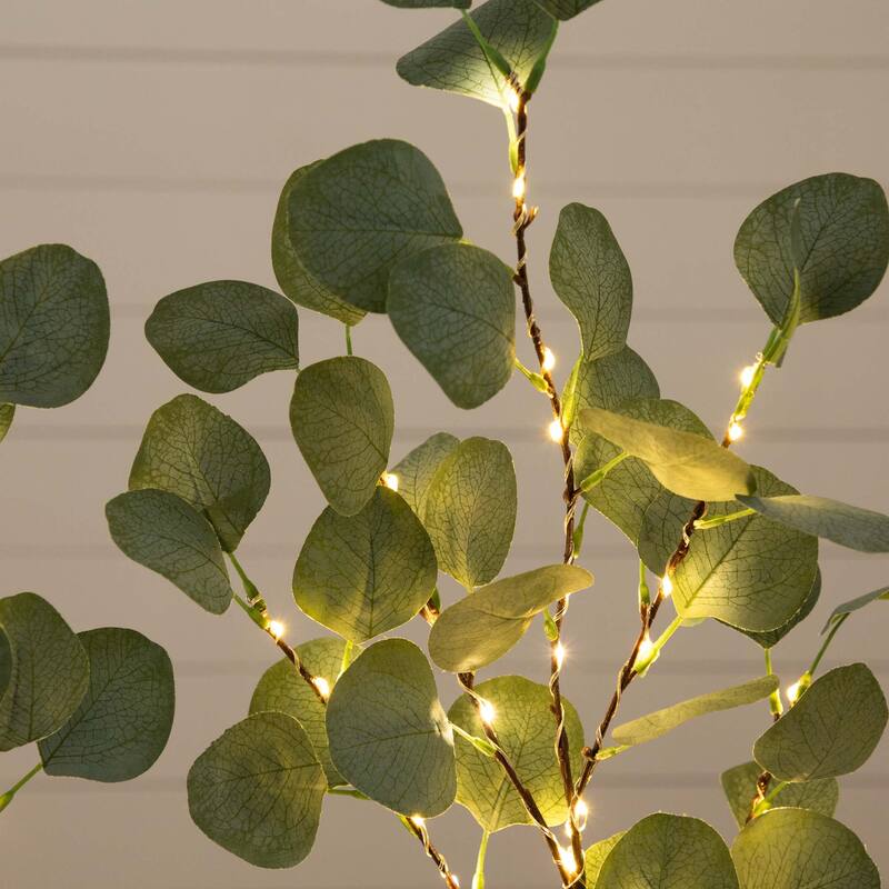 Battery Operated Pre-Lit Eucalyptus Artificial Stem Spray- 2' - Warm White LED Lights - Set of 3
