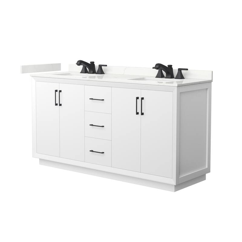 Wyndham Collection WCF414166D-QTZ-US3MXX Strada 66" Free Standing - White / Giotto Quartz Top / Matte Black Hardware