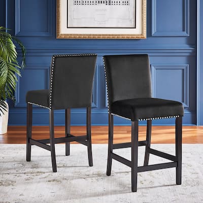 Balmforth Nailhead Velvet Upholstered Counter Height Chairs (Set of 2) by iNSPIRE Q Classic