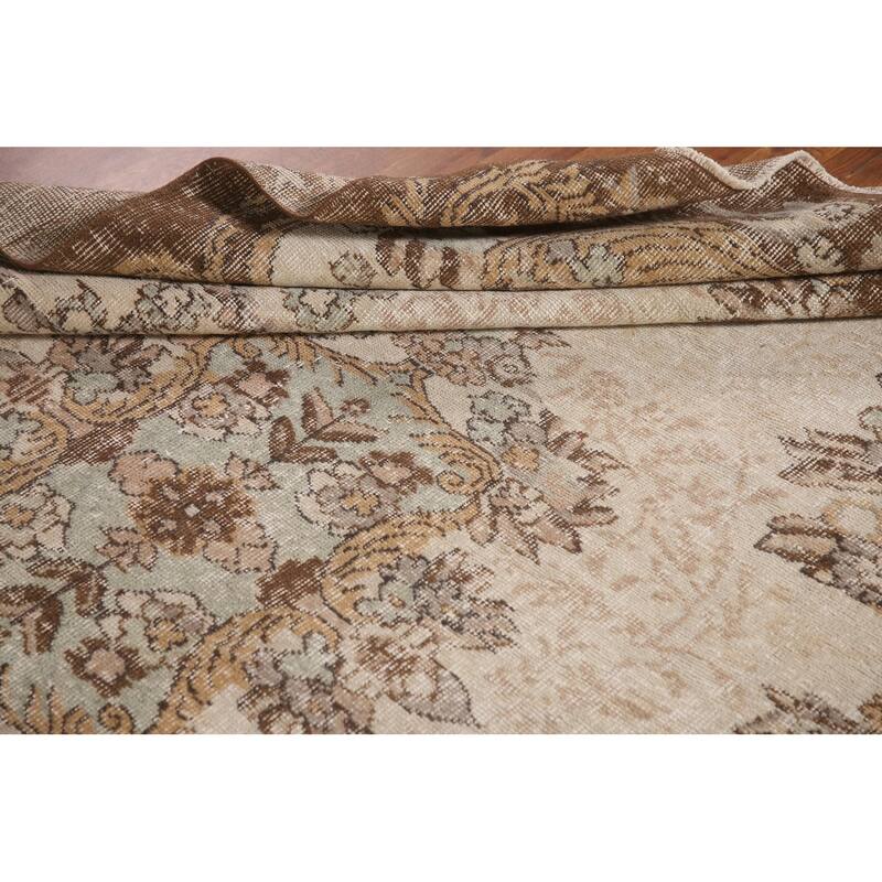 Distressed Sparta Turkish Vintage Rug Hand-Knotted Beige Wool Carpet - 5'11"x 9'1"