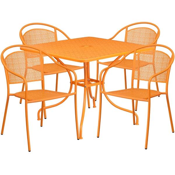Shop Sterling Square 35 5 Orange Indoor Outdoor Steel Table Set W 4 Round Back Chairs For Restaurant Bar Pub Patio Overstock 15869489