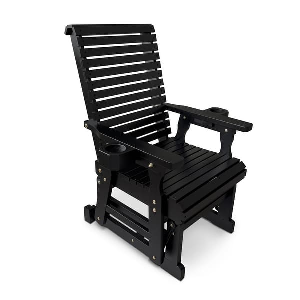 slide 2 of 10, Fortune Candy Patio Glider for One Person, with Horizontal Slat Back, Cup Holder & Deep Contoured Seat – 600 lb Carbon Black
