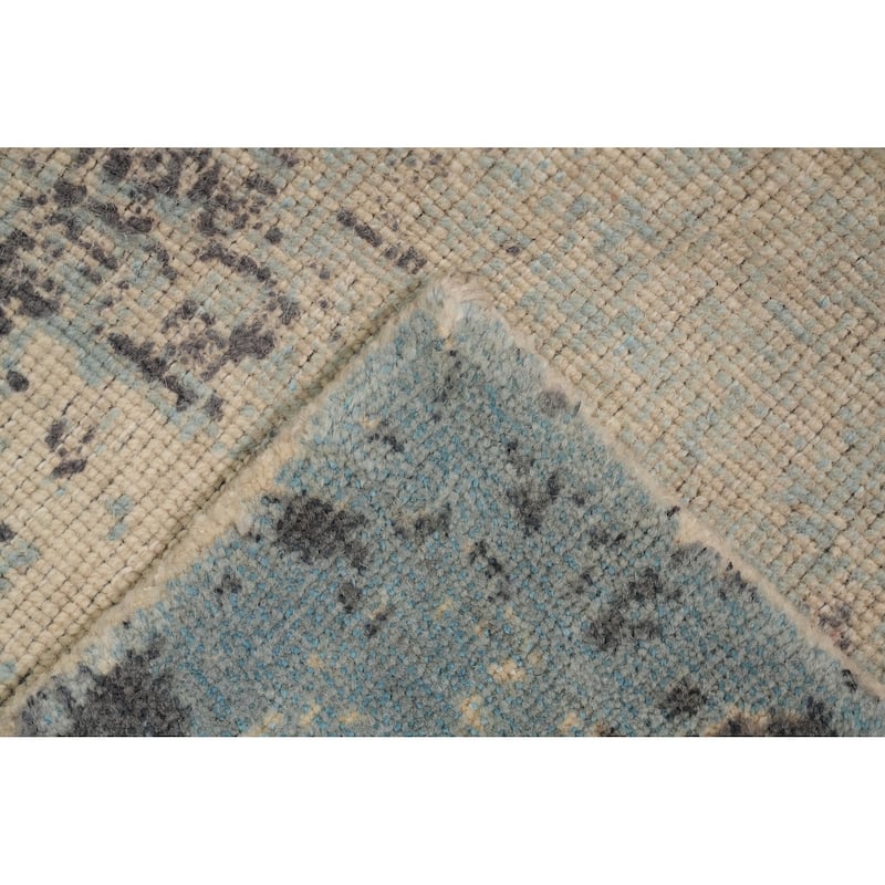 Hand Knotted Oriental Viscose Silk Carpet Modern Abstract Navy Blue & Blues Abstract Area Rug - 8' 1'' X 5' 1''