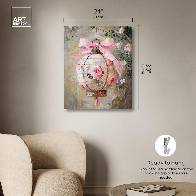 Rose Garden Lantern Canvas by Art Remedy, Gallery Wrapped