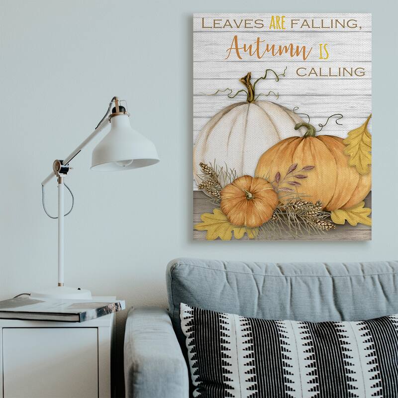 Stupell Leaves Falling Autumn Calling Quote Farm Harvest Canvas Wall Art