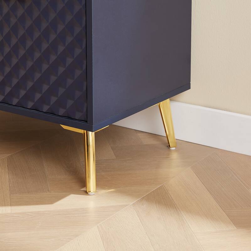 Deluxe Carved Modern Fashion Style Chest of Drawers with Aluminum Alloy Frame Tempered Glass Doors Three Drawer Chest