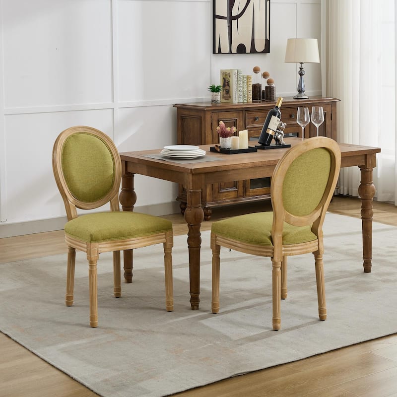French Style Solid Wood Frame Antique Painting Linen Fabric Back Dining Chair,Set of 2,SW1845OL,Olive Green