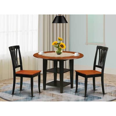 Vintage 3 Piece Dinette Set - Round Table & 2 Chairs - Black Cherry Finish - Home Kitchen Dining Room