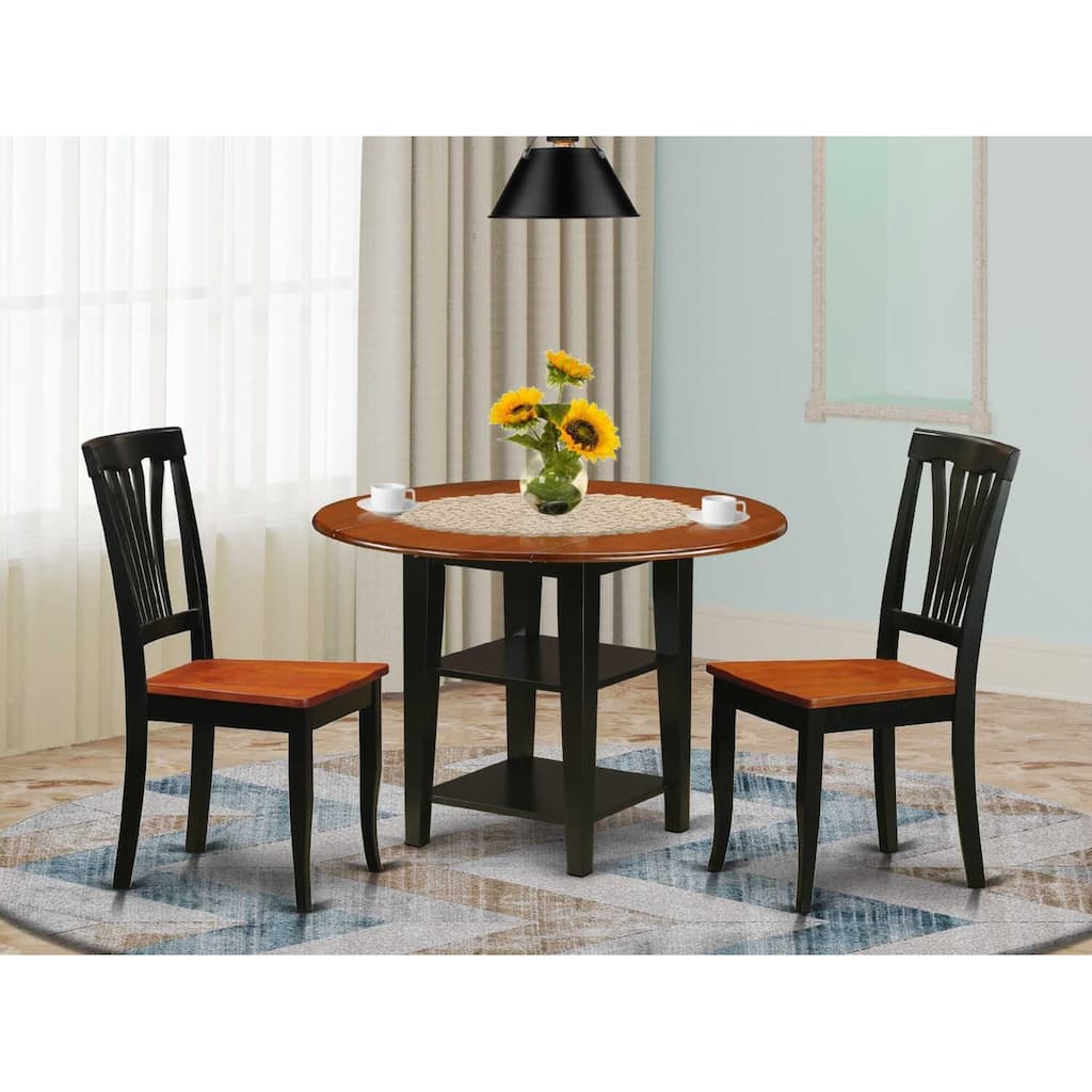Vintage 3 Piece Dinette Set - Round Table & 2 Chairs - Black Cherry Finish - Home Kitchen Dining Room