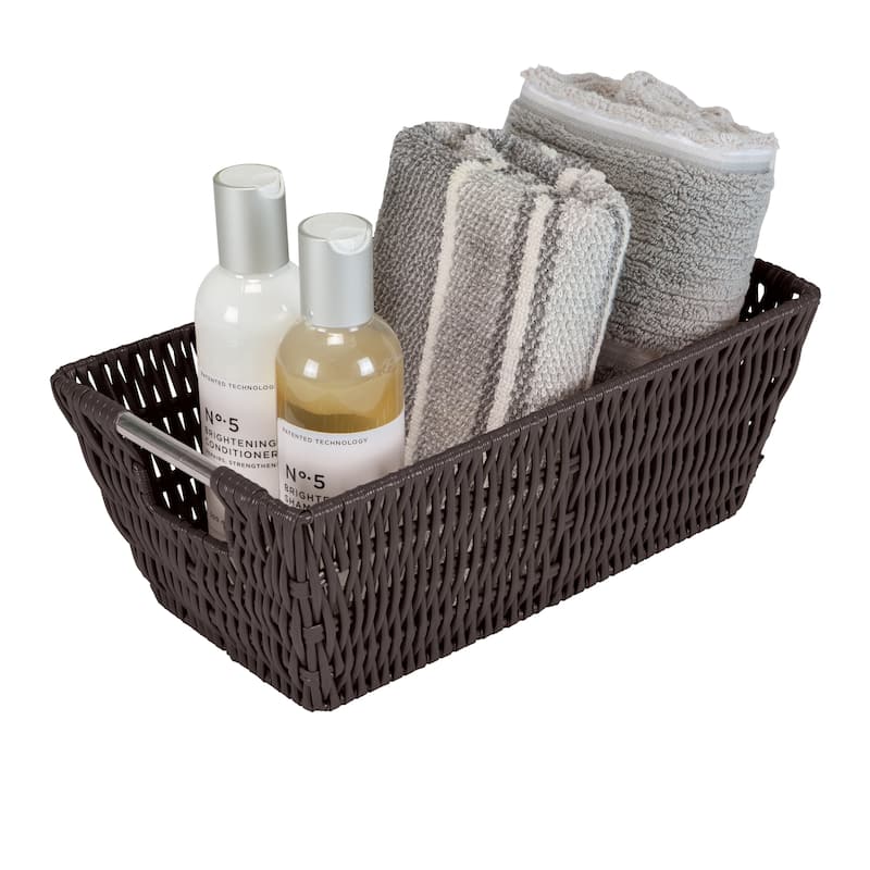 Simplify Small Shelf Storage Rattan Tote Basket in Charcoal