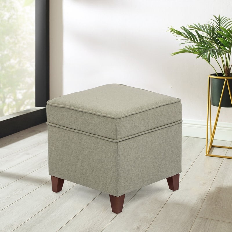 Adeco Ottoman Storage Chest Footrest - Square Seat (Light Grey)