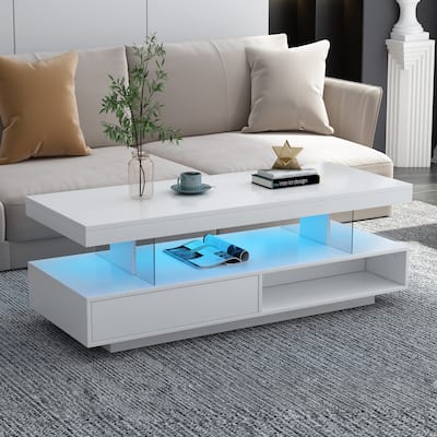 Modern LED Coffee Table with 2 Drawers and Display Shelves