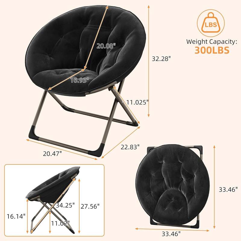 Foldable Comfy Plush Saucer Chair for Adults for Bedroom, Dorm, Gaming, Small Spaces