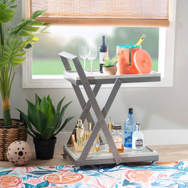 Walton Rustic Wooden Portable Bar Cart - Pebble Grey