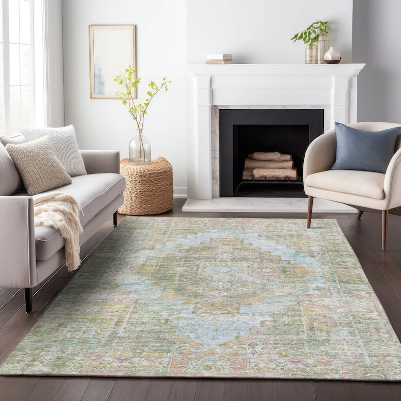 Machine Washable Indoor/Outdoor Traditional Global Chantille Rug