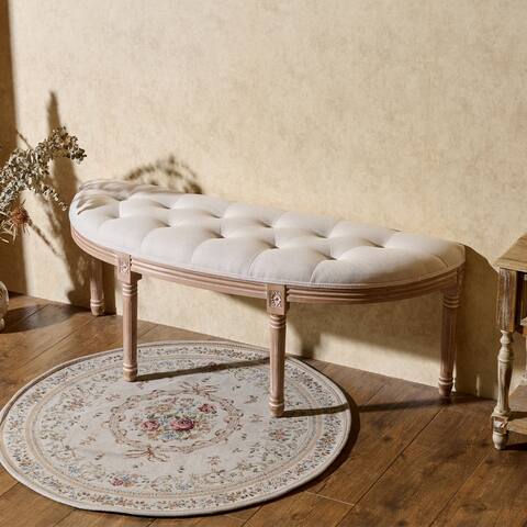 CO-Z Half Moon Carved & Upholstered Bench with Solid Wood Frame