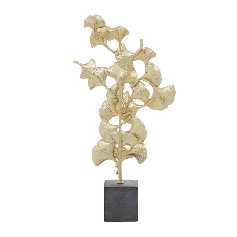 Polystone Floral Decorative Sculpture with Black Block Base - Silver or Gold - Roche River Decor