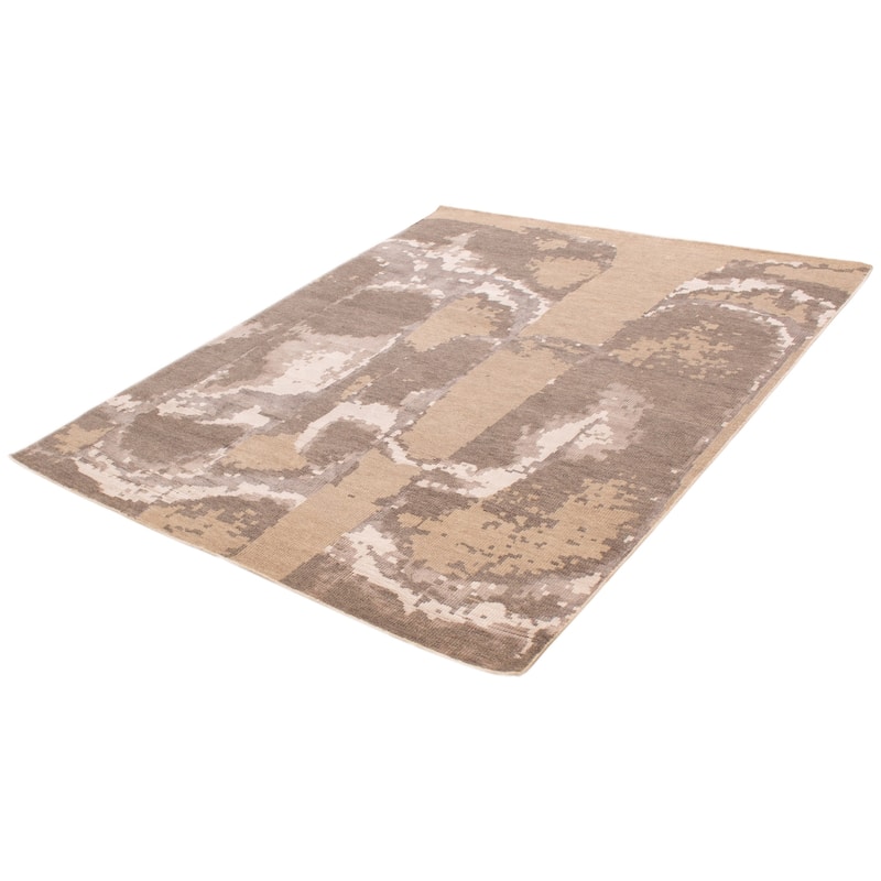 ECARPETGALLERY Hand-knotted Tangier Khaki Viscose, Wool Rug - 8'0 x 9'11