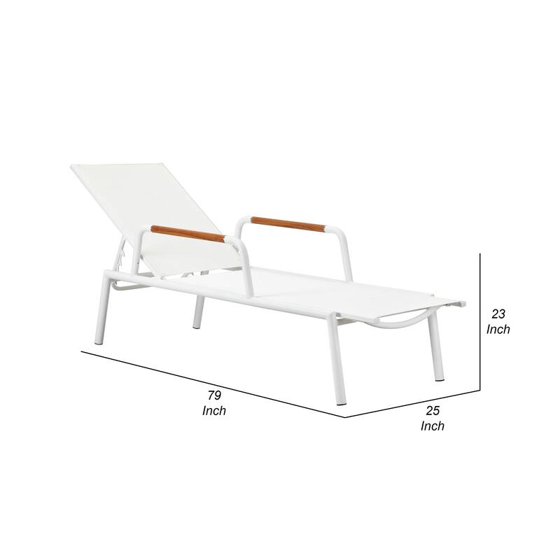 Shia 79 Inch Chaise Lounger, White Aluminum, Adjustable Back, Set of 2