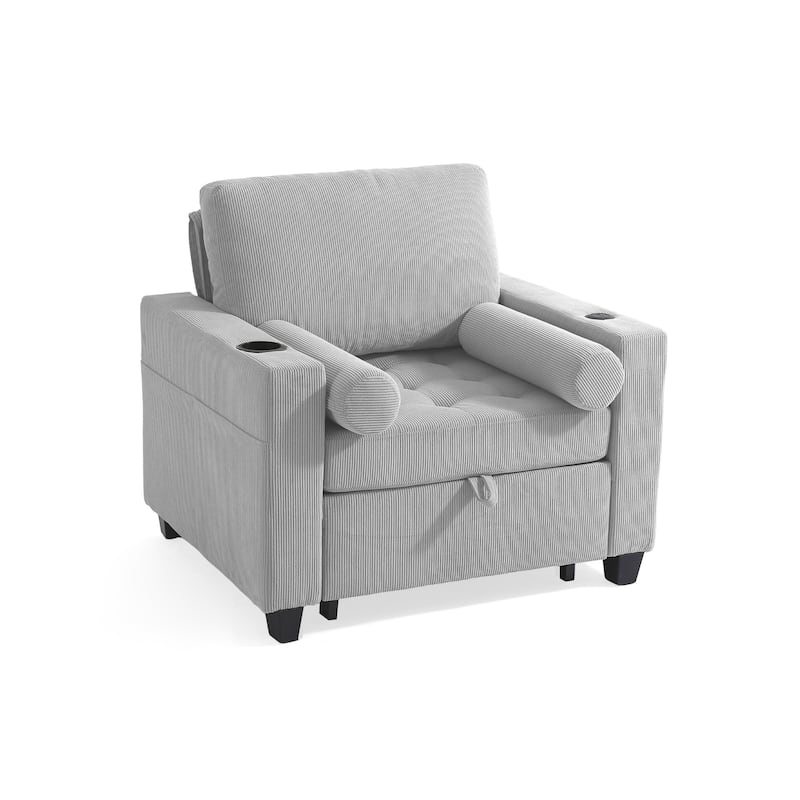 3-in-1 Corduroy Sleeper Sofa Pull-Out Bed Convertible Adjustable Loveseat with USB Port