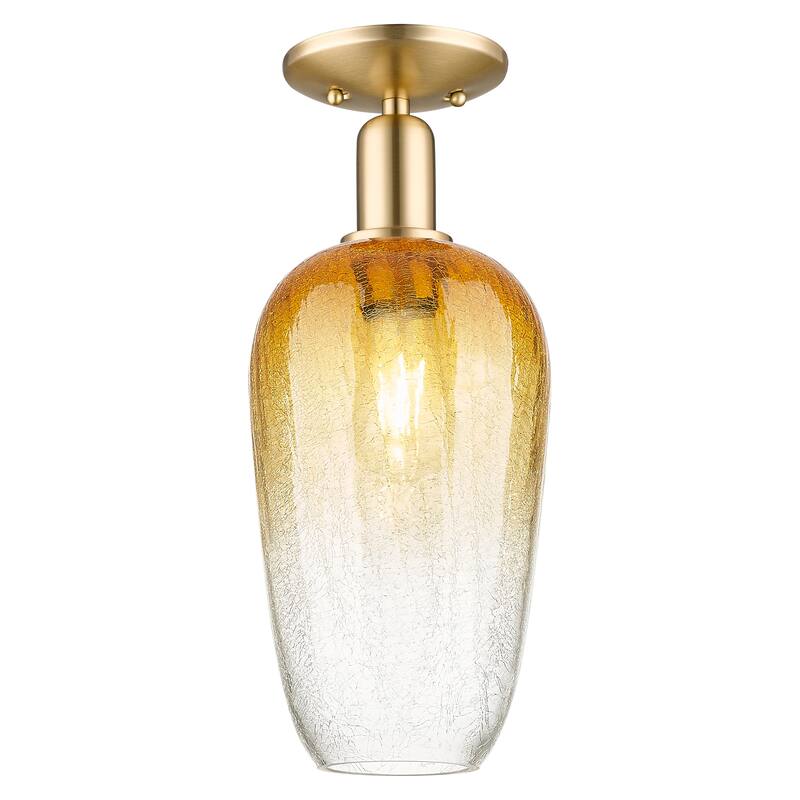 Innovations Lighting Downtown Urban - Brookhaven Flute - 1 Light 7" Semi-Flush Mount Light - Champagne Bronze/Amber Shade