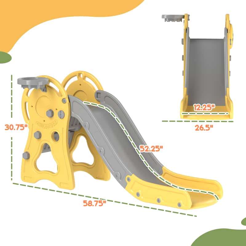 3-in-1 Duck-Shaped Fun Kids Slide with Basketball Hoop and Climber for Outdoor and Indoor Toy - 58.7" L x 26.4" W x 30.7" H