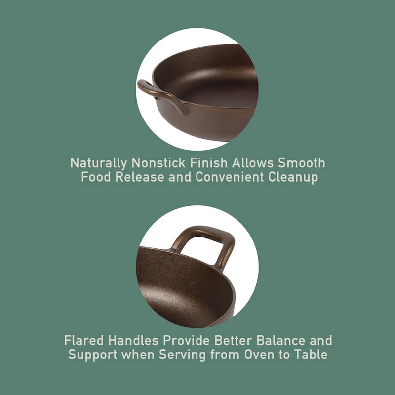 Bloomhouse Natural Bronze Finish Pre-seasoned Cast Iron Grill, Everyday Pan, Skillet & Olive Wood Trivet