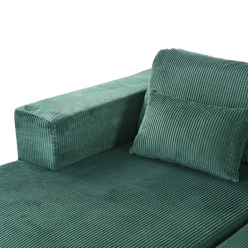 Oversized Double Chaise Lounge Sofa, Comfy Full-Compressed Sleeper Sofa Bed, Corduroy Upholstered Sofa Bed with 2 Pillows