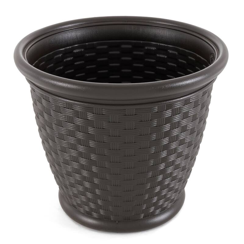 Suncast Sonora 18 Inch Resin Wicker Decorative Yard Garden Flower Planter, Brown - 3.15